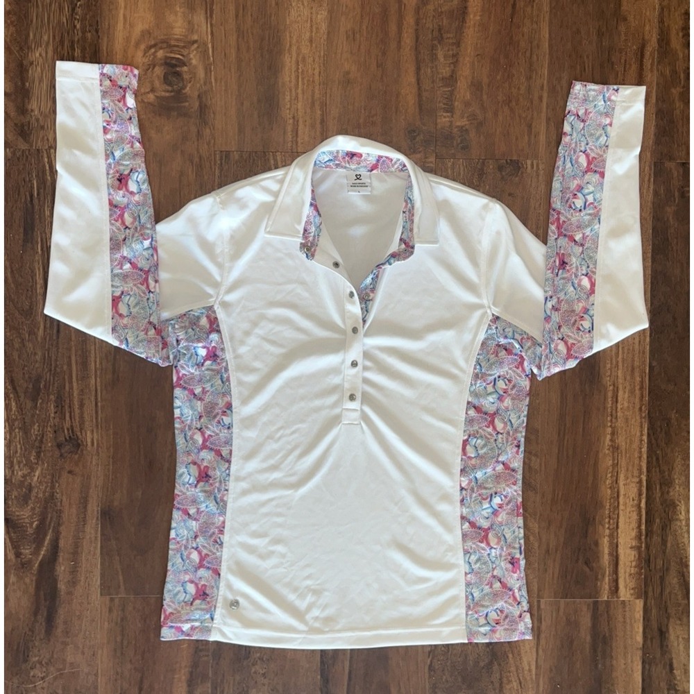 Daily Sports 1/4 Snap Pullover Golf Shirt Womens Large L/S White Pink